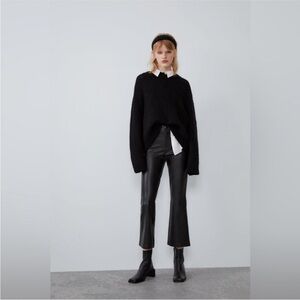 Zara Black Faux Leather High-Waisted Flare Pants Size Medium Bloggers Favorite